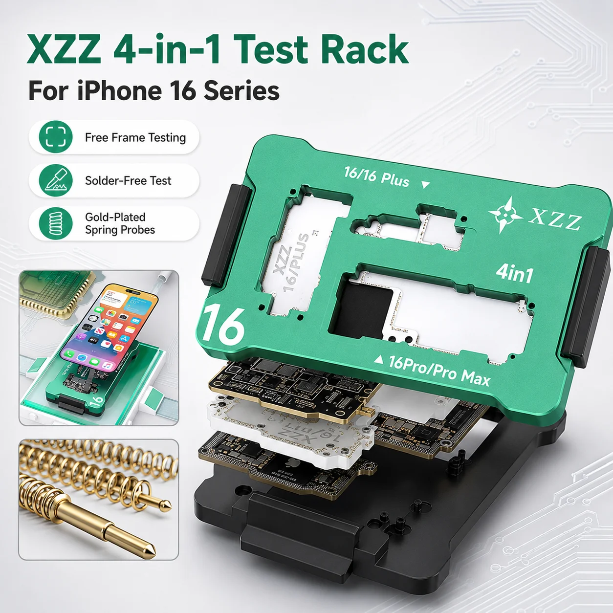 XZZ Socket Motherboard Test Fixture for iPhone 16 Pro Max Logic Board RF Radio Frequency Function Diagnostic Repair Tool Kit Set
XZZ Socket Motherboard Test Fixture for iPhone 16 Pro Max Logic Board RF Radio Frequency Function Diagnostic Repair Tool Kit Set