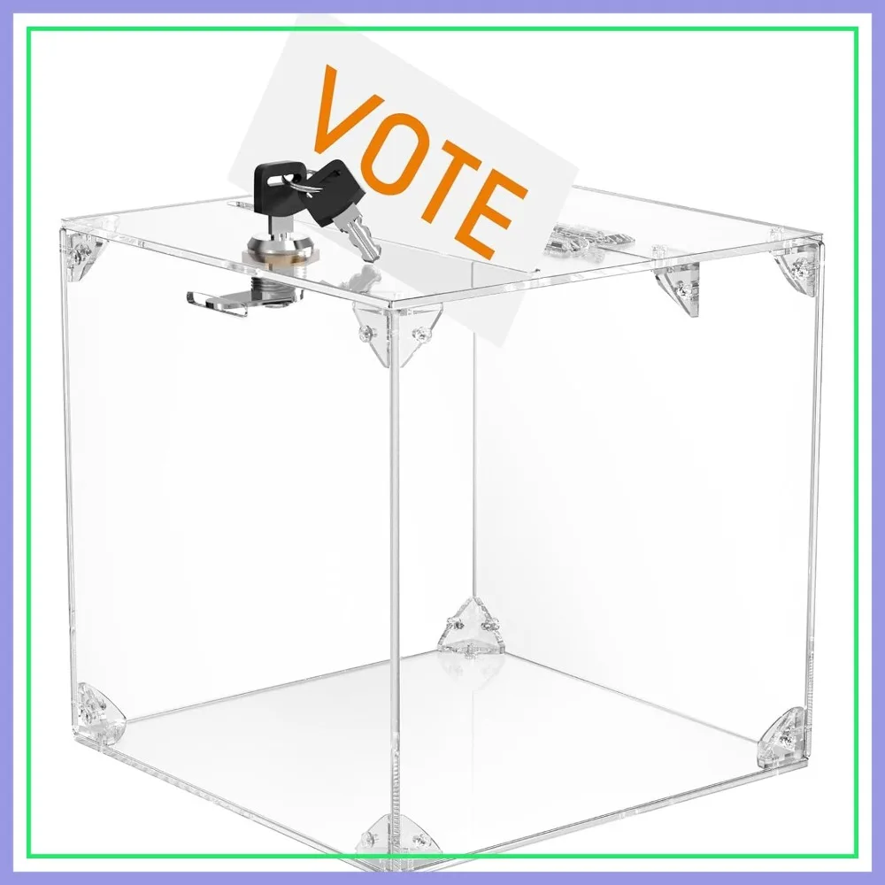 Acrylic Donation Box 9.8"x9.8"x9.8" with Lock, Large Suggestion Box for Fundraising, School, Bar, 2 Pack
Acrylic Donation Box 9.8"x9.8"x9.8" with Lock, Large Suggestion Box for Fundraising, School, Bar, 2 Pack