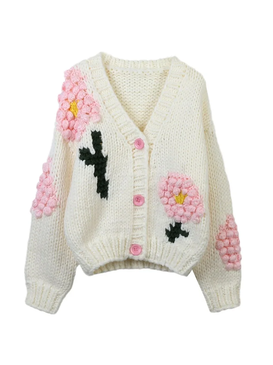 Women's Sweater Autumn And Winter Flower Crocheted V-neck Long-sleeved Loose White Knitted Cardigan Jacket
Women's Sweater Autumn And Winter Flower Crocheted V-neck Long-sleeved Loose White Knitted Cardigan Jacket