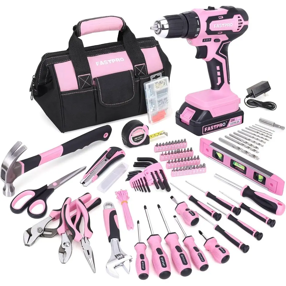 20V Pink Cordless Drill Set with 232-Piece Tools and Storage Bag for Women
20V Pink Cordless Drill Set with 232-Piece Tools and Storage Bag for Women