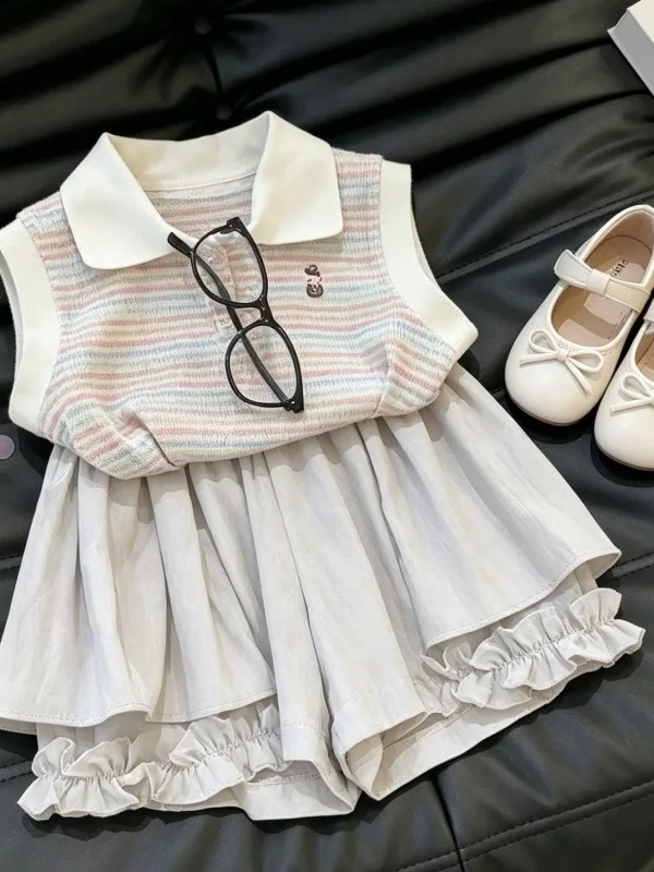 Girls Summer Casual Rainbow Stripes Top And Ruffle Shorts Fashionable Two-Piece Set Breathable Short Sleeve Outfit for Kids
Girls Summer Casual Rainbow Stripes Top And Ruffle Shorts Fashionable Two-Piece Set Breathable Short Sleeve Outfit for Kids