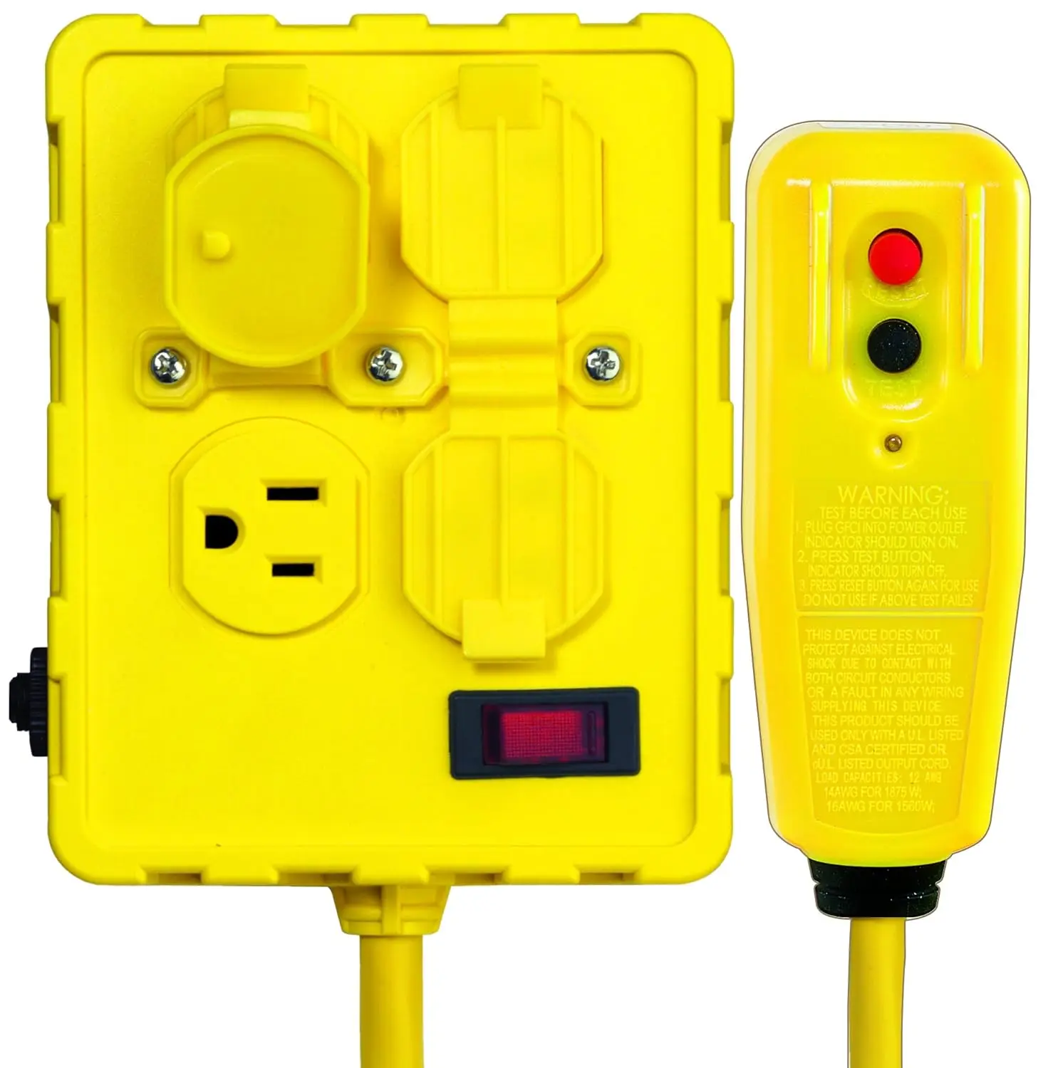30434052 Auto-Reset Right Angle GFCI Cord, 4-Outlet Power Box, 6 Feet Yellow Heavy Duty Extension Cord
30434052 Auto-Reset Right Angle GFCI Cord, 4-Outlet Power Box, 6 Feet Yellow Heavy Duty Extension Cord