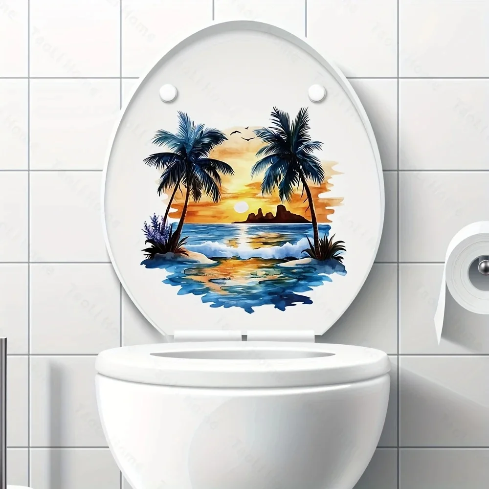 MT1291# Sunset by the Sea Toilet Lid Decal, 3D Tropical Beach Scene Waterproof Sticker with Palm Trees & Ocean Waves,
MT1291# Sunset by the Sea Toilet Lid Decal, 3D Tropical Beach Scene Waterproof Sticker with Palm Trees & Ocean Waves,