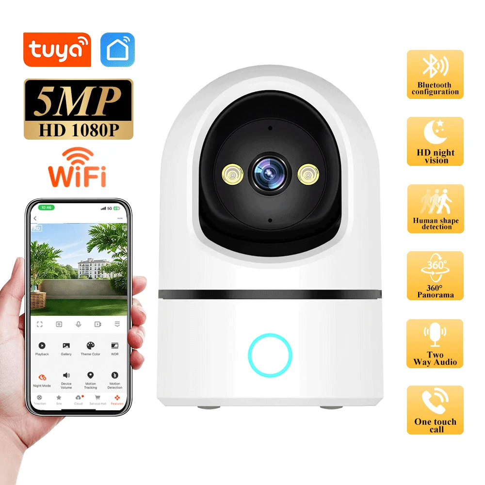 Tuya Smart Home WiFi Indoor Pan/Tilt Smart Security Cam 5MP HD Color Night Vision Monitor Panoramic Patrol Security Protection
Tuya Smart Home WiFi Indoor Pan/Tilt Smart Security Cam 5MP HD Color Night Vision Monitor Panoramic Patrol Security Protection