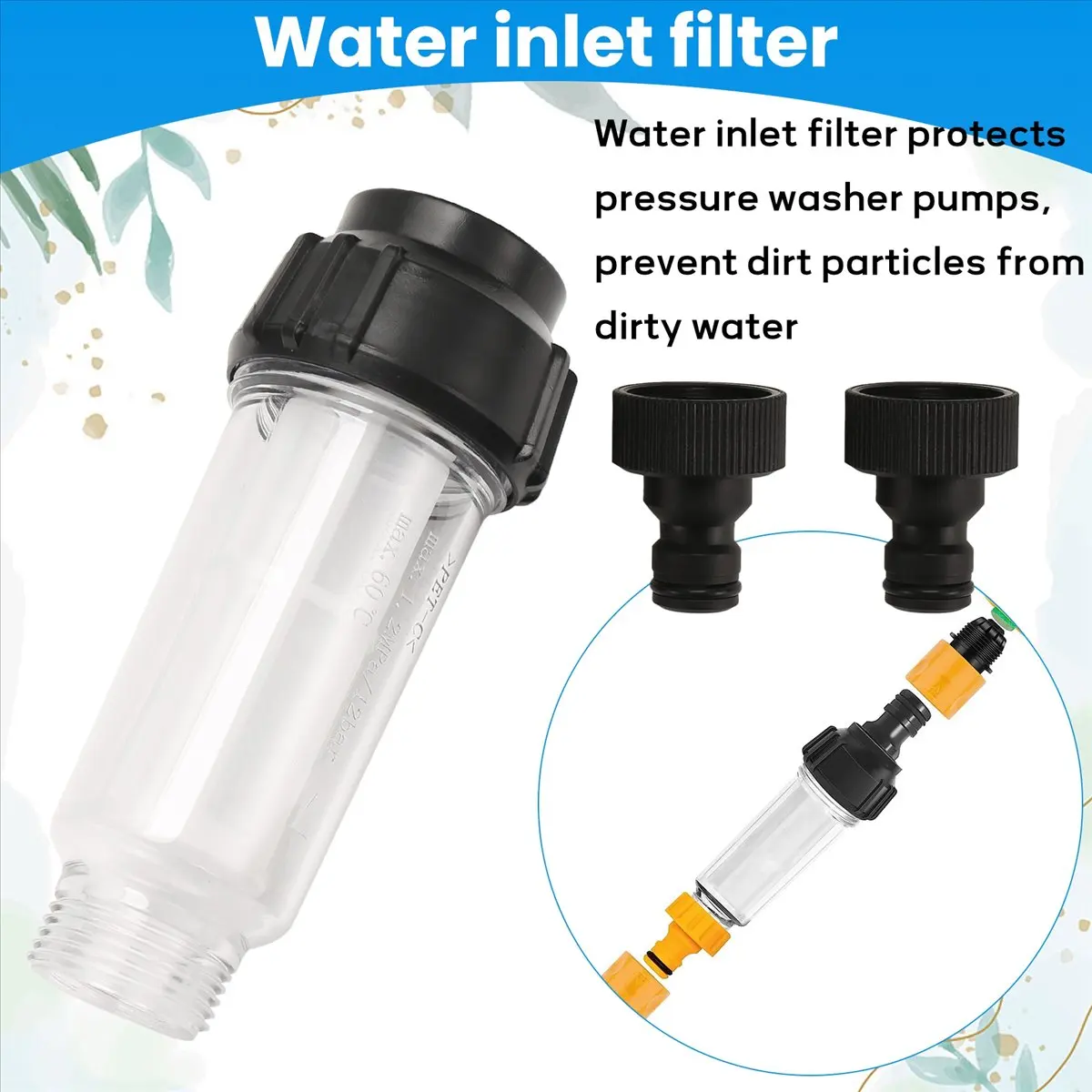 ABZT Water Filter Garden Hose, 3/4 Inch Water Pre-Filter Water Filter Set with 5 Filter Inserts + 2 Quick Adapters
ABZT Water Filter Garden Hose, 3/4 Inch Water Pre-Filter Water Filter Set with 5 Filter Inserts + 2 Quick Adapters
