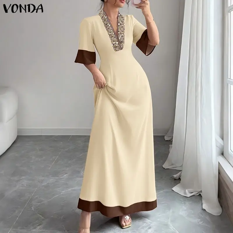 VONDA Summer Elegant Women Plus Size Dress Half Sleeve Patchwork V Neck Long Dresses Streetwear Oversize Party OL Vestidos
VONDA Summer Elegant Women Plus Size Dress Half Sleeve Patchwork V Neck Long Dresses Streetwear Oversize Party OL Vestidos