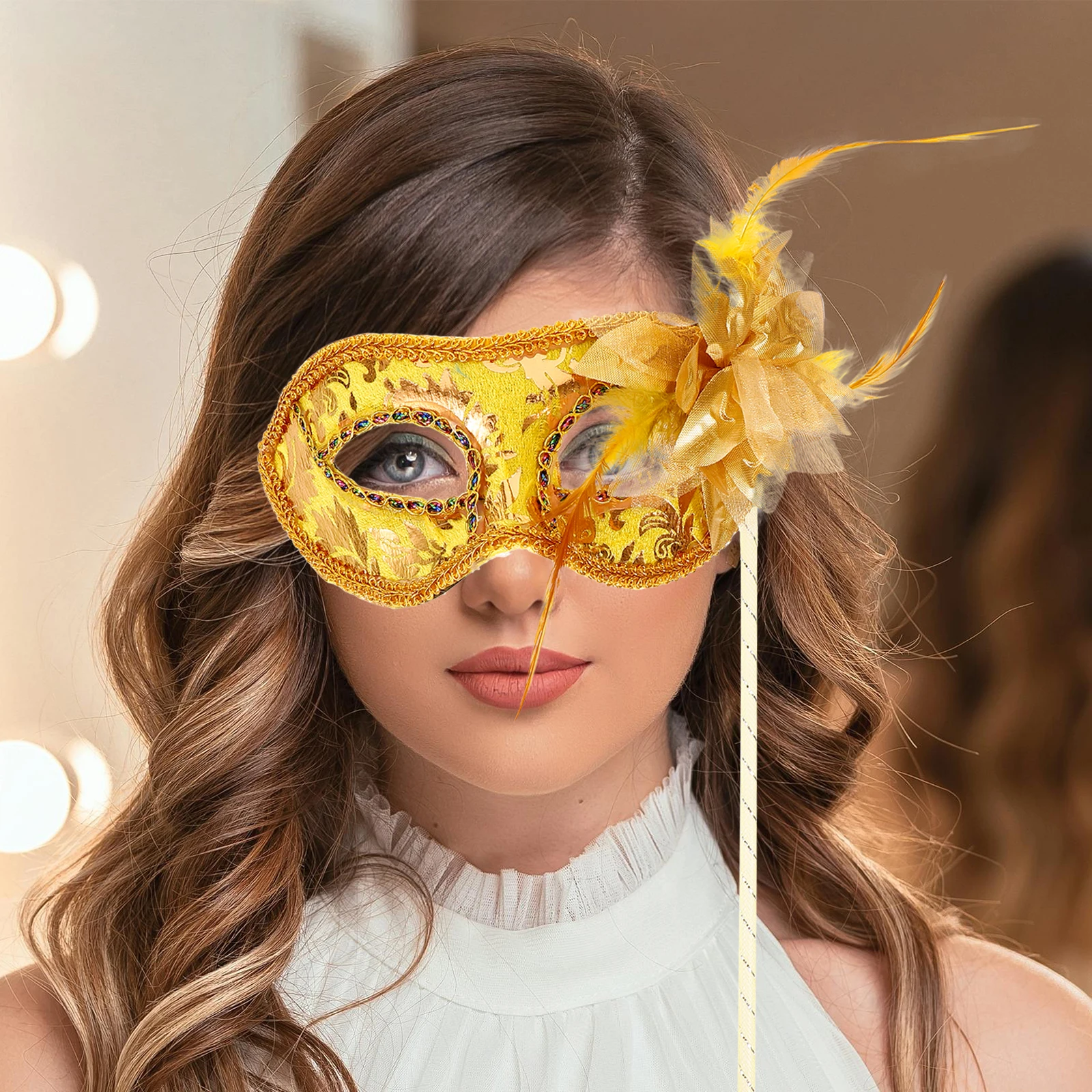 Feathered Handheld Masquerade Mask For Women Masks Masquerade Ball Golden Half Face Women Party Costume Prop Lightweight
Feathered Handheld Masquerade Mask For Women Masks Masquerade Ball Golden Half Face Women Party Costume Prop Lightweight