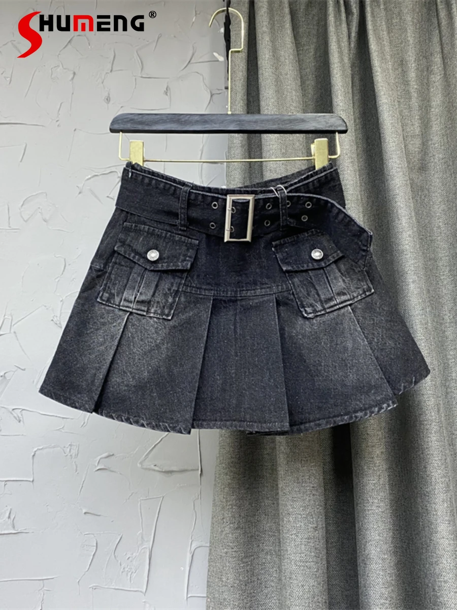 Fashion High Waist Pleated Short Skirt Belt High Waist Fashion Black A- Line Short Denim Skirt Women's 2023 New Autumn Clothes
Fashion High Waist Pleated Short Skirt Belt High Waist Fashion Black A- Line Short Denim Skirt Women's 2023 New Autumn Clothes