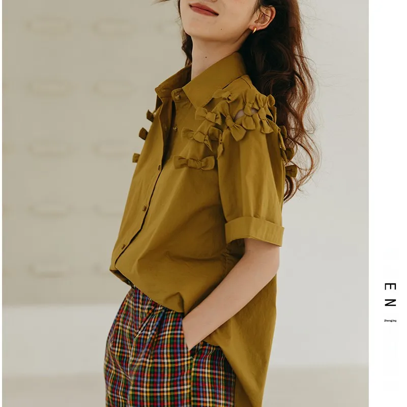 Autumn New Korean Sle Women's irt Yellow Knot Loose ort Sve Cotton Collar Button up Top
Autumn New Korean Sle Women's irt Yellow Knot Loose ort Sve Cotton Collar Button up Top