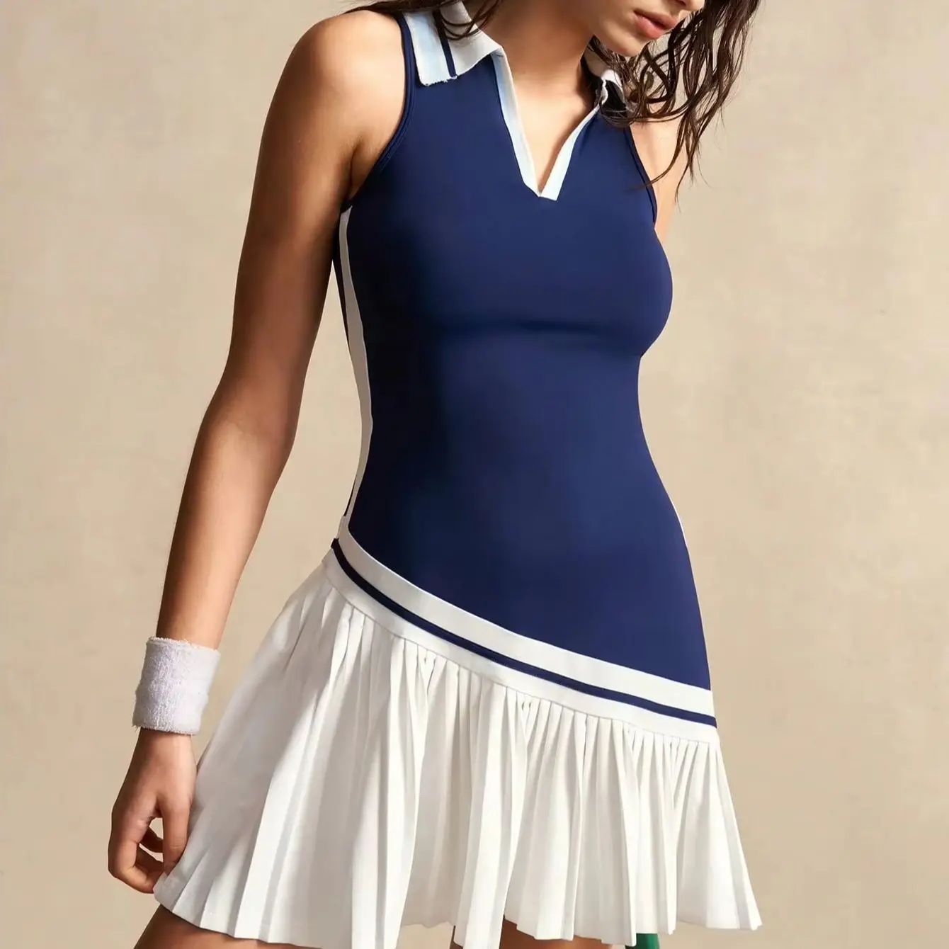 Women's Sporty Tennis Skirt Dress - Navy Blue Polo Collar Sleeveless Workout Dress with Built-in Shorts, Elegant Athletic Dresses for Golf, Tennis, Padel and Casual Wear
Women's Sporty Tennis Skirt Dress - Navy Blue Polo Collar Sleeveless Workout Dress with Built-in Shorts, Elegant Athletic Dresses for Golf, Tennis, Padel and Casual Wear