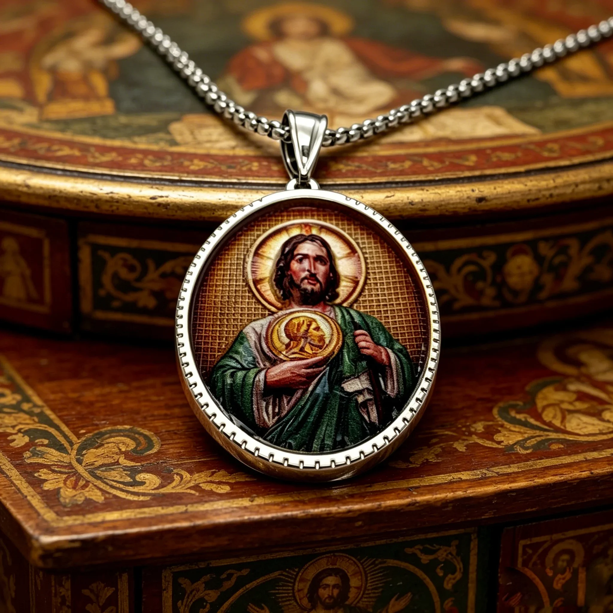 Stainless Steel Silver Color St. Jude Thaddeus Medal Pendant Necklace Oval Glass Catholic Amulet Jewelry for Men Women
Stainless Steel Silver Color St. Jude Thaddeus Medal Pendant Necklace Oval Glass Catholic Amulet Jewelry for Men Women