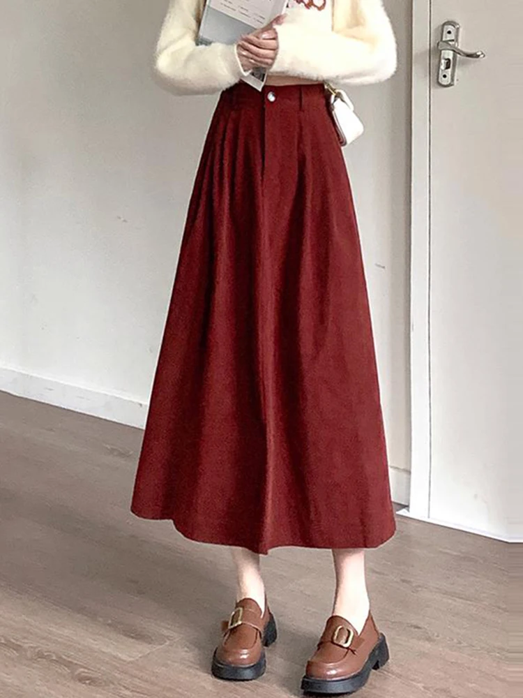 Женская красная вельветовая юбка миди с высокой талией, А-силуэт, расклешенная, весна-осень-зима, новая корейская версия, для повседневной носки
Женская красная вельветовая юбка миди с высокой талией, А-силуэт, расклешенная, весна-осень-зима, новая корейская версия, для повседневной носки