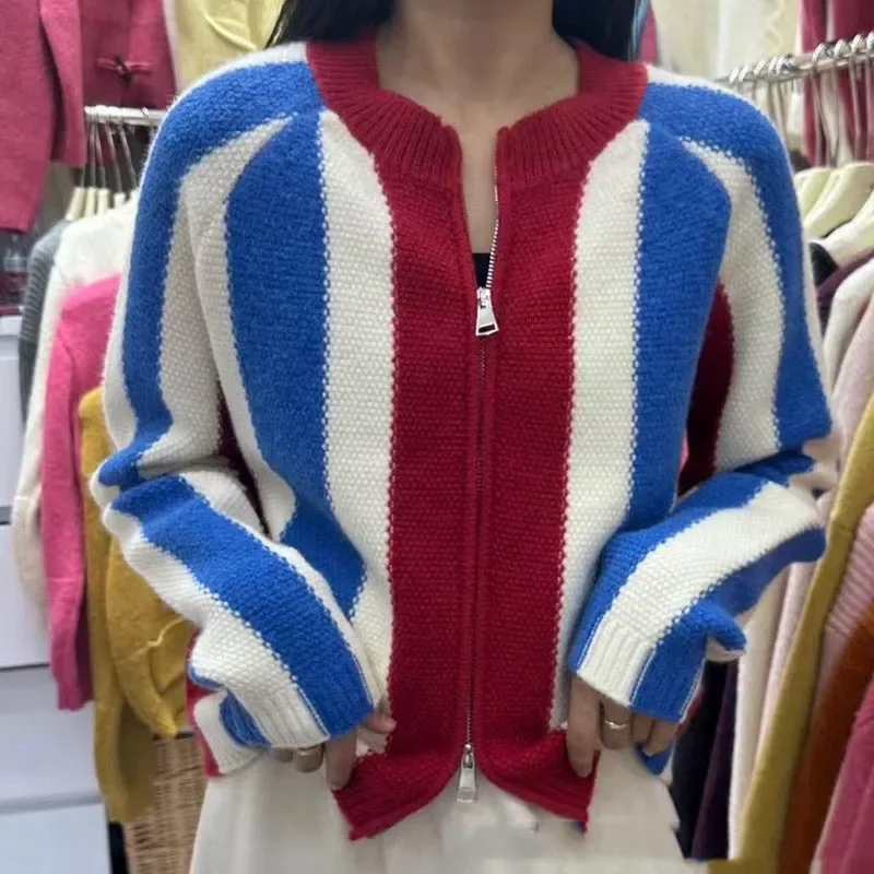 Autumn Winter Chic Striped Thick Warm Sweaters Women's Clothing Fashion Loose O-neck Wool Zipper Knitted Cardigan
Autumn Winter Chic Striped Thick Warm Sweaters Women's Clothing Fashion Loose O-neck Wool Zipper Knitted Cardigan
