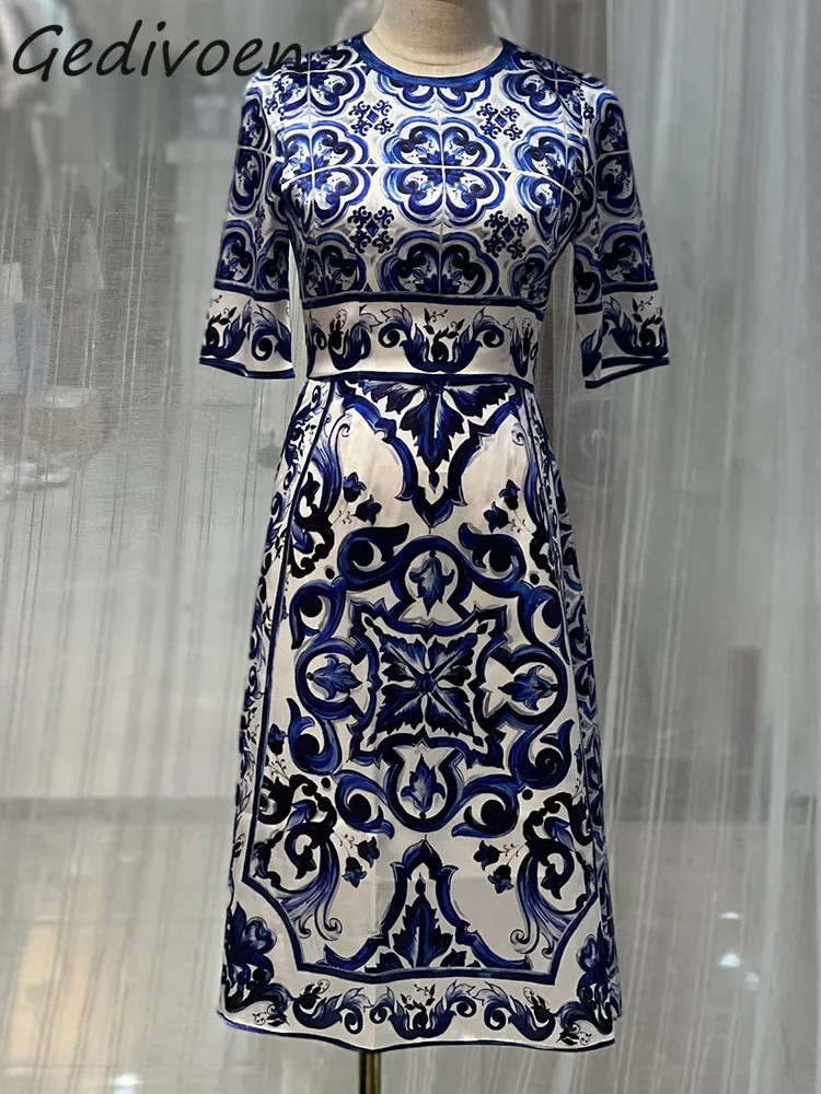 Gedivoen Summer Fashion Designer Vintage Blue Snd White Porcelain Printing Dress Women's O-neck Package Buttocks Slit Midi Dress
Gedivoen Summer Fashion Designer Vintage Blue Snd White Porcelain Printing Dress Women's O-neck Package Buttocks Slit Midi Dress