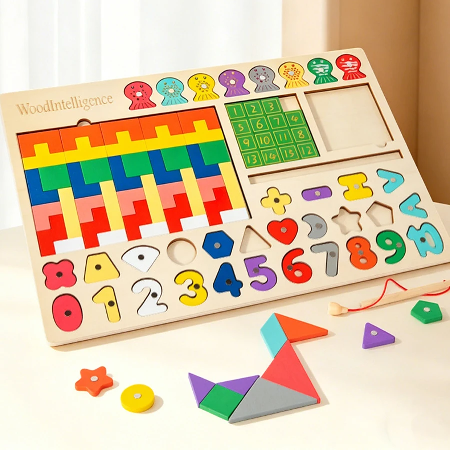 Wooden 5-in-1 Educational Activity Board Montessori Toy Tangram Number Shape Matching Magnetic Fishing Game Preschool Learning
Wooden 5-in-1 Educational Activity Board Montessori Toy Tangram Number Shape Matching Magnetic Fishing Game Preschool Learning
