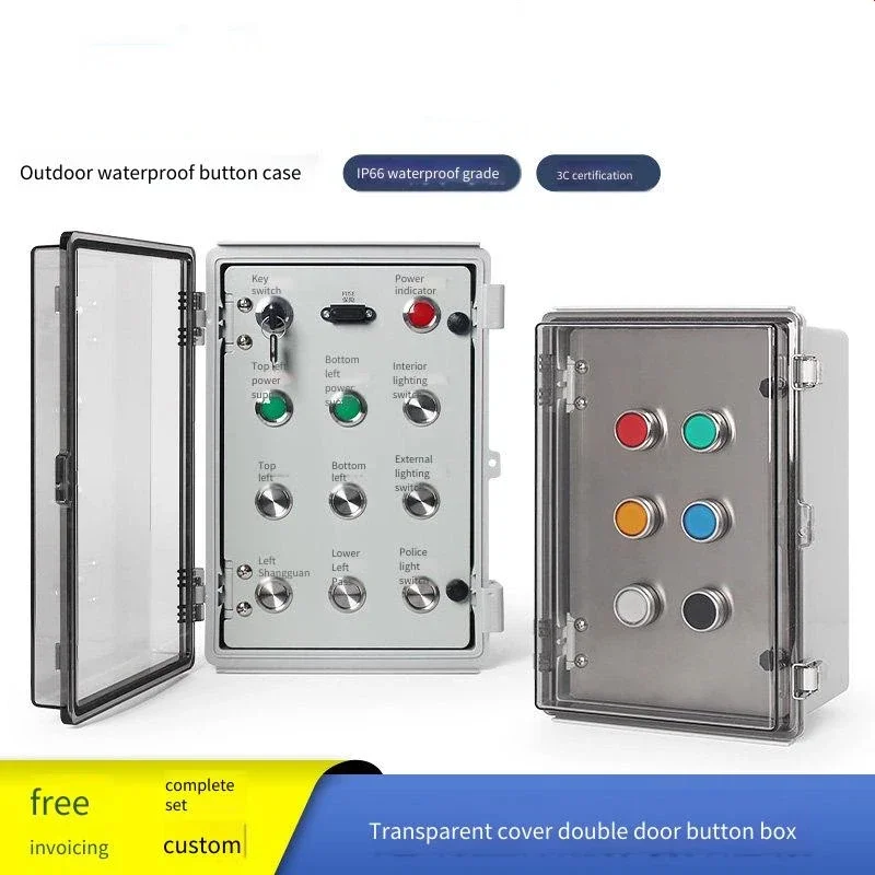Outdoor Waterproof Button Control Box with Double-Layer Transparent Door Emergency Stop Start Self-Reset Switch Junction Box
Outdoor Waterproof Button Control Box with Double-Layer Transparent Door Emergency Stop Start Self-Reset Switch Junction Box