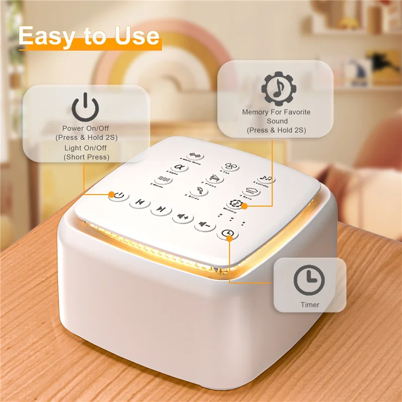 MP-White Noise Machine,Rechargeable Sound Machine For Baby Adults,30 Soothing Sounds And Warm Light For Sleeping Durable
MP-White Noise Machine,Rechargeable Sound Machine For Baby Adults,30 Soothing Sounds And Warm Light For Sleeping Durable