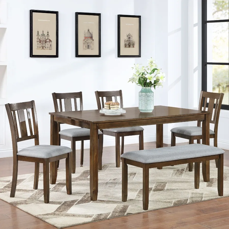 6 Piece Kitchen Dining Set Rectangular Wooden Dining Table with 4 Upholstered Chairs and a Bench Dining Table Set for 6 People
6 Piece Kitchen Dining Set Rectangular Wooden Dining Table with 4 Upholstered Chairs and a Bench Dining Table Set for 6 People