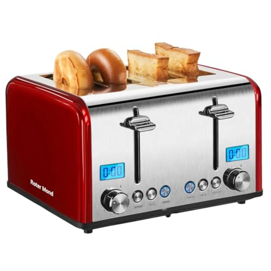 Red 4 Slice Stainless Steel Toaster with Bagel Defrost Cancel Function Dual Extra Wide Slots 6 Shade Settings Removable Crumb T
Red 4 Slice Stainless Steel Toaster with Bagel Defrost Cancel Function Dual Extra Wide Slots 6 Shade Settings Removable Crumb T