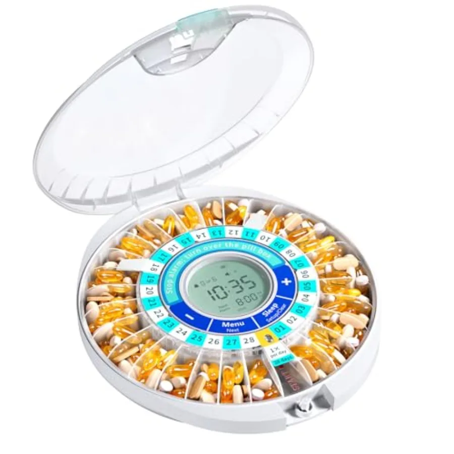 Automatic Pill Dispenser for Elderly with Alarm, 28-Day Electronic Locked Pill Box, Sound and Light Reminders for Medication, V
Automatic Pill Dispenser for Elderly with Alarm, 28-Day Electronic Locked Pill Box, Sound and Light Reminders for Medication, V