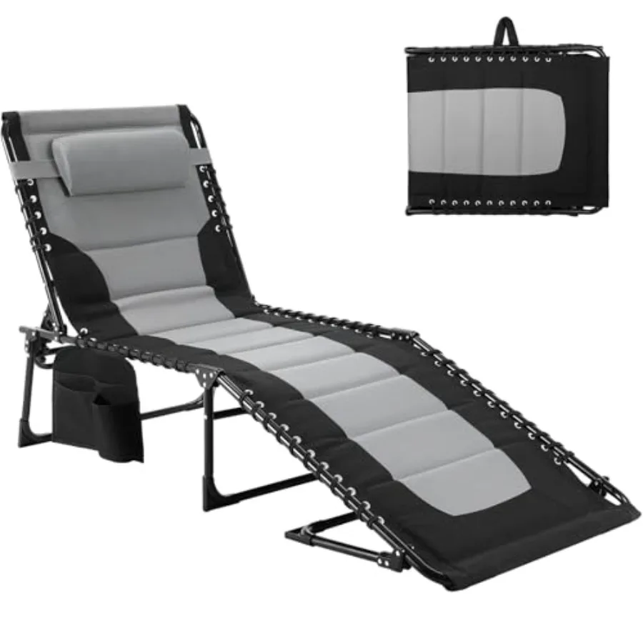 Padded Folding Lounge Chair Portable Reclining Chair with Pillow Side Pocket Outdoor 5-Position Adjustable Chaise Lounger with
Padded Folding Lounge Chair Portable Reclining Chair with Pillow Side Pocket Outdoor 5-Position Adjustable Chaise Lounger with