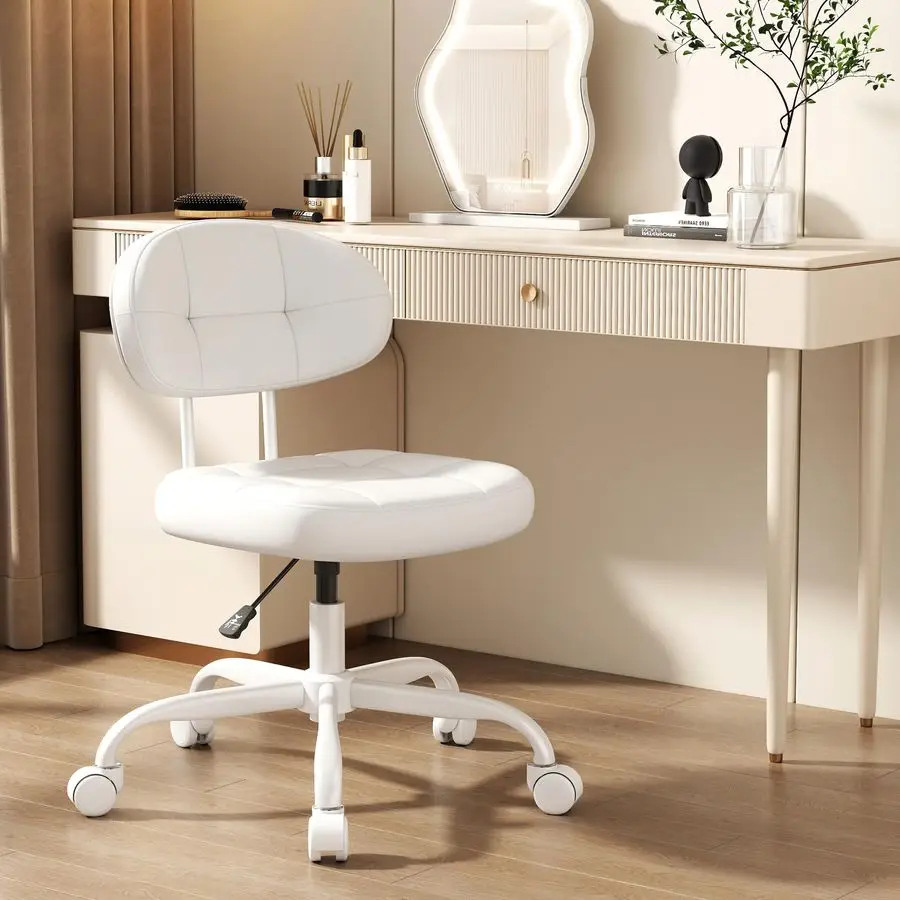Vanity Chair with Back, Small Armless Cute office Chair with wheels and Lumbar support, Comfy PU Leather Desk Computer Chairs
Vanity Chair with Back, Small Armless Cute office Chair with wheels and Lumbar support, Comfy PU Leather Desk Computer Chairs
