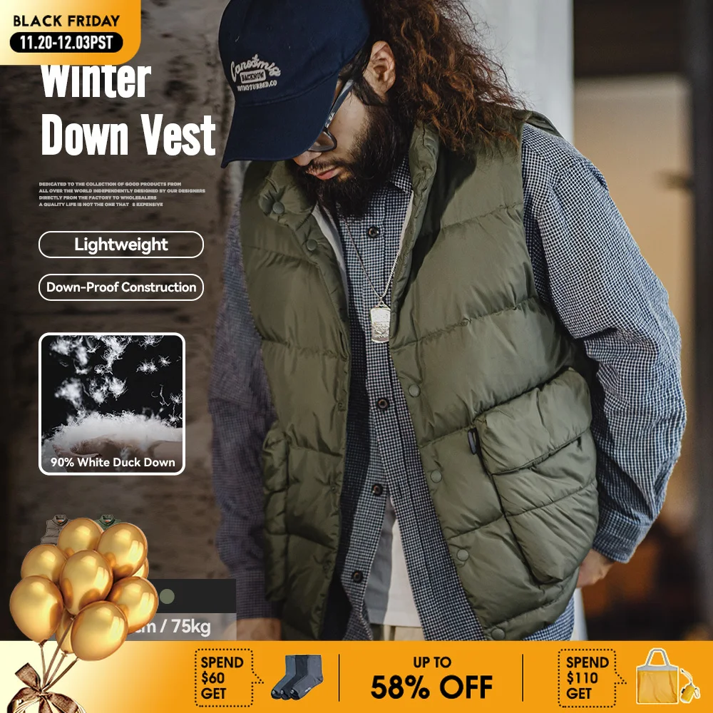 Maden Men's 90% White Duck Down Vest American Warm Stand Collar Puffer Gilet Winter Outerwear with Large Double Side Pocket
Maden Men's 90% White Duck Down Vest American Warm Stand Collar Puffer Gilet Winter Outerwear with Large Double Side Pocket