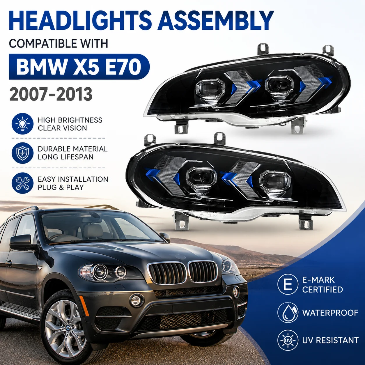 Headlight Assembly LED For BMW X5 E70 2007-2013 Upgrade Newest Styling DRL Signals Head Lamp Auto Accessories Car Front Lights
Headlight Assembly LED For BMW X5 E70 2007-2013 Upgrade Newest Styling DRL Signals Head Lamp Auto Accessories Car Front Lights