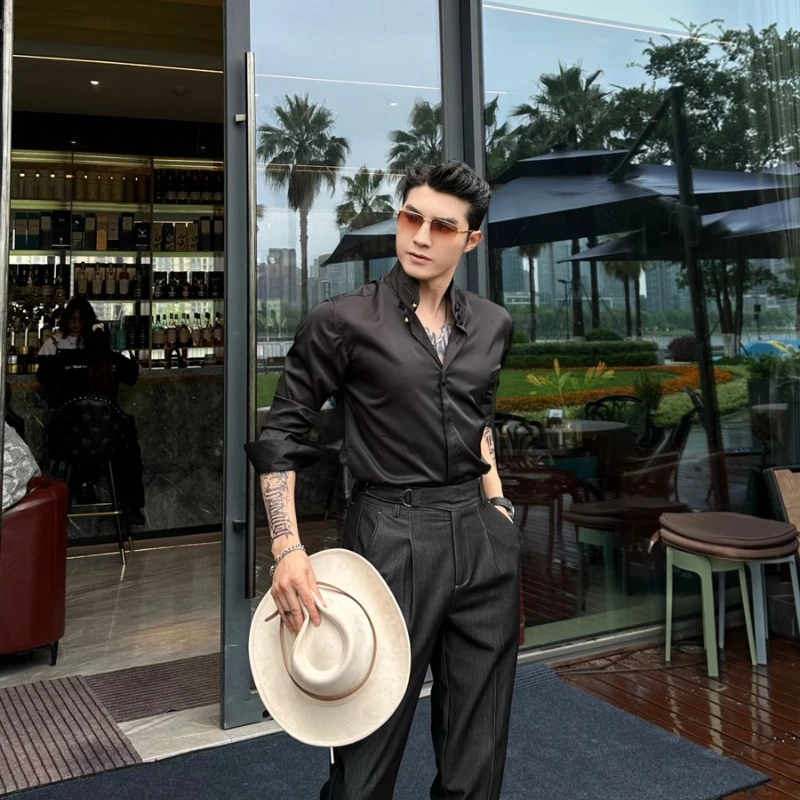 Новая мужская рубашка с длинными рукавами в китайском стиле, воротником-стойкой и застежкой-лягушкой, блестящая атласная ткань
Новая мужская рубашка с длинными рукавами в китайском стиле, воротником-стойкой и застежкой-лягушкой, блестящая атласная ткань