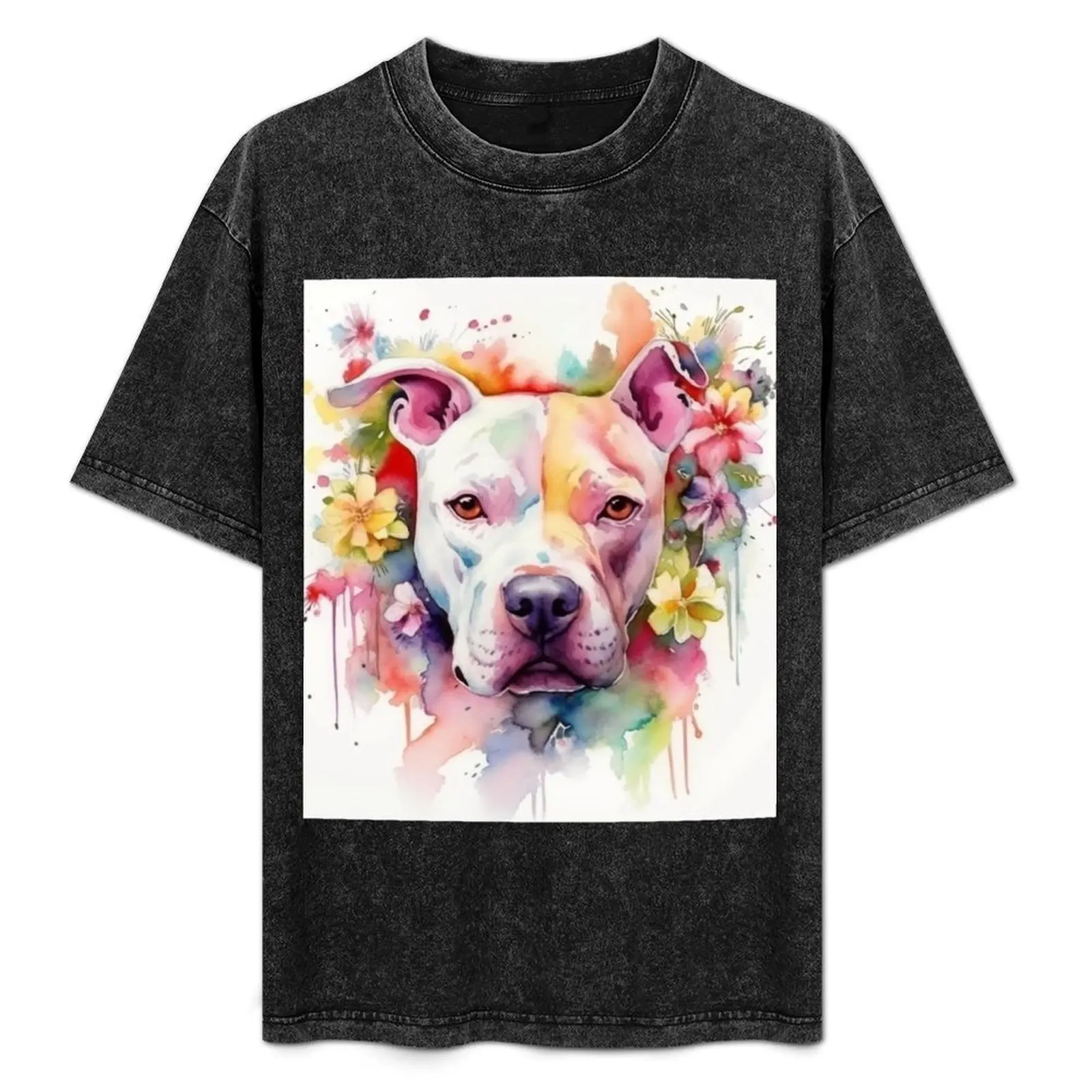 Watercolor Pitbull with flowers T-Shirt Graphic Print Short Sleeve T-Shirt
Watercolor Pitbull with flowers T-Shirt Graphic Print Short Sleeve T-Shirt