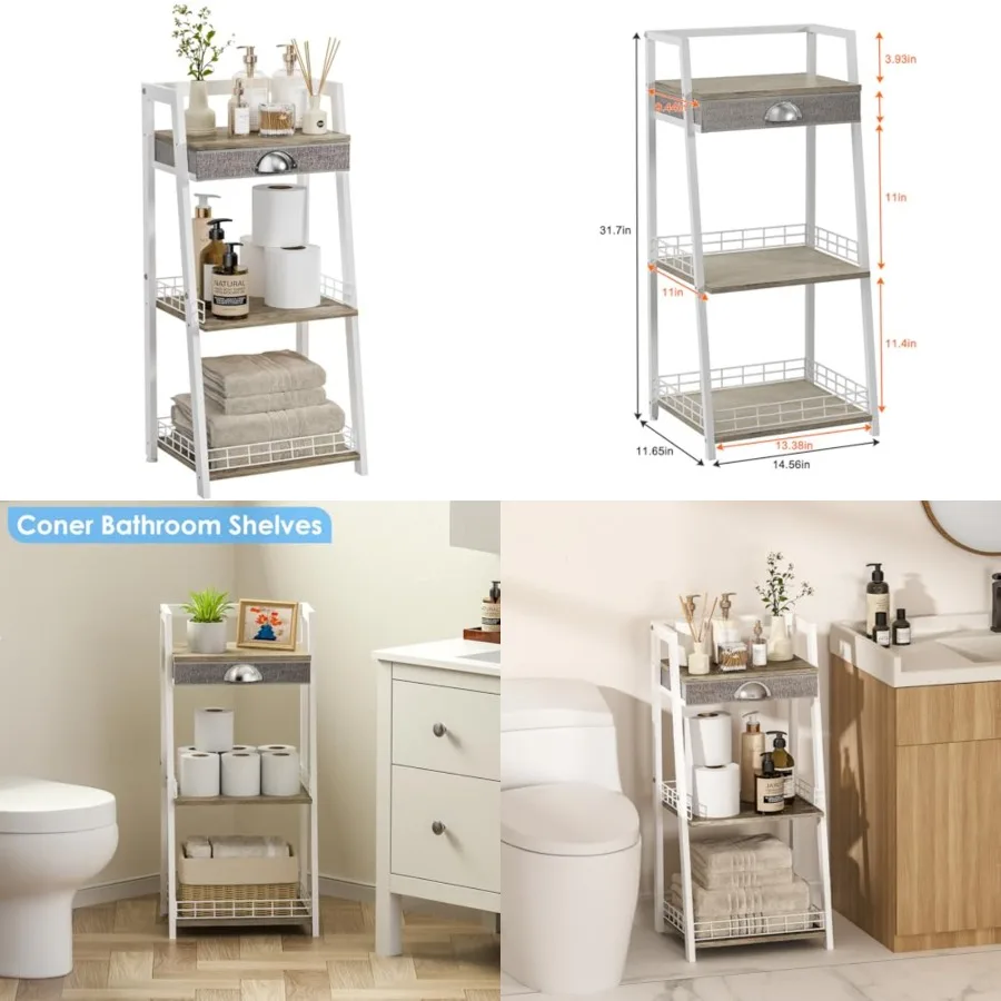 3-Tier Small Bathroom Shelves with Drawer, Floor Storage Shelf, Small Bathroom Stand Rack, Freestanding Ladder Shelf for Living
3-Tier Small Bathroom Shelves with Drawer, Floor Storage Shelf, Small Bathroom Stand Rack, Freestanding Ladder Shelf for Living