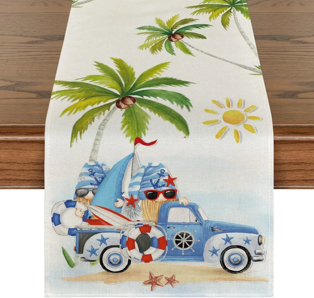 Watercolor Seaside Beach Gnomes Linen Table Runner Anniversary Holiday Kitchen Dining for Indoor Home Party Decor
Watercolor Seaside Beach Gnomes Linen Table Runner Anniversary Holiday Kitchen Dining for Indoor Home Party Decor
