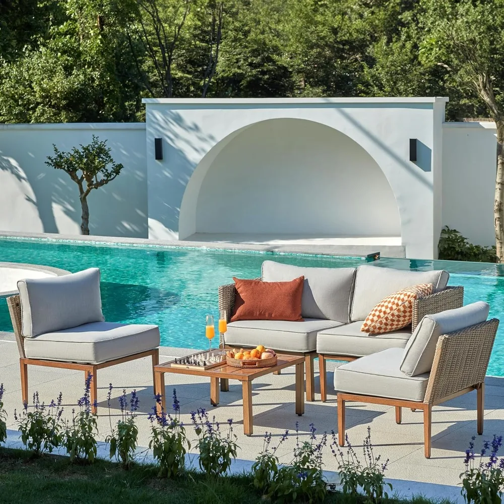 5 Piece Wicker Patio Sectional Furniture Sets Outdoor Sofa Rattan Couch, All Weather Outdoor Conversation
5 Piece Wicker Patio Sectional Furniture Sets Outdoor Sofa Rattan Couch, All Weather Outdoor Conversation