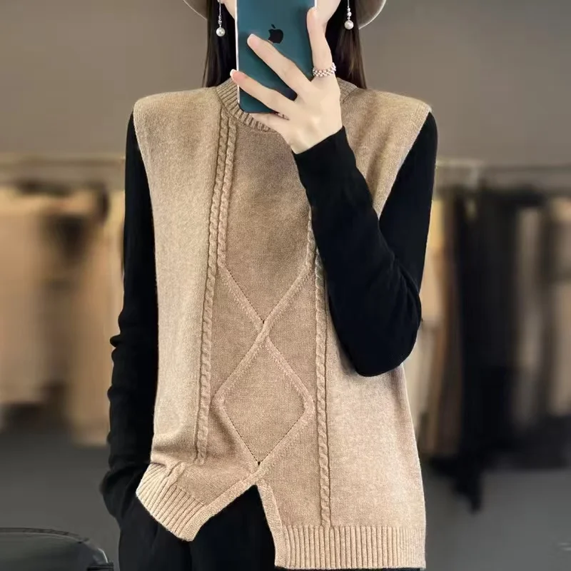 New 2024 Spring Autumn Knitting Sweater Vest Women's Pullover Cashmere Casual Sleeveless Sweater Waistcoat Female Jumper Tops
New 2024 Spring Autumn Knitting Sweater Vest Women's Pullover Cashmere Casual Sleeveless Sweater Waistcoat Female Jumper Tops