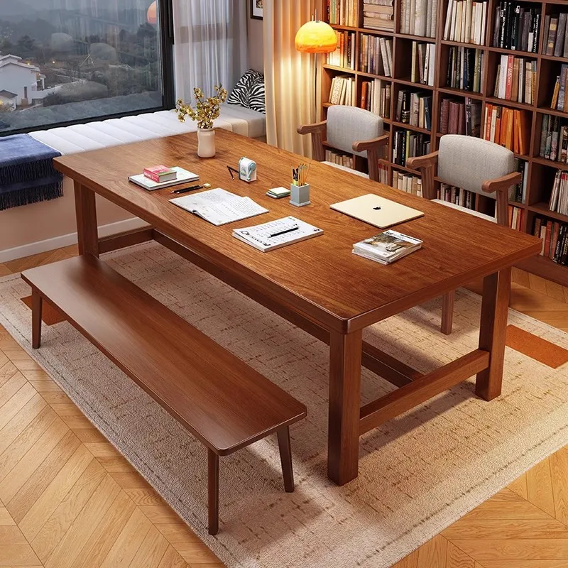 New Chinese dining table, living room, large desk, household solid wood leg workbench, computer desk, study
New Chinese dining table, living room, large desk, household solid wood leg workbench, computer desk, study