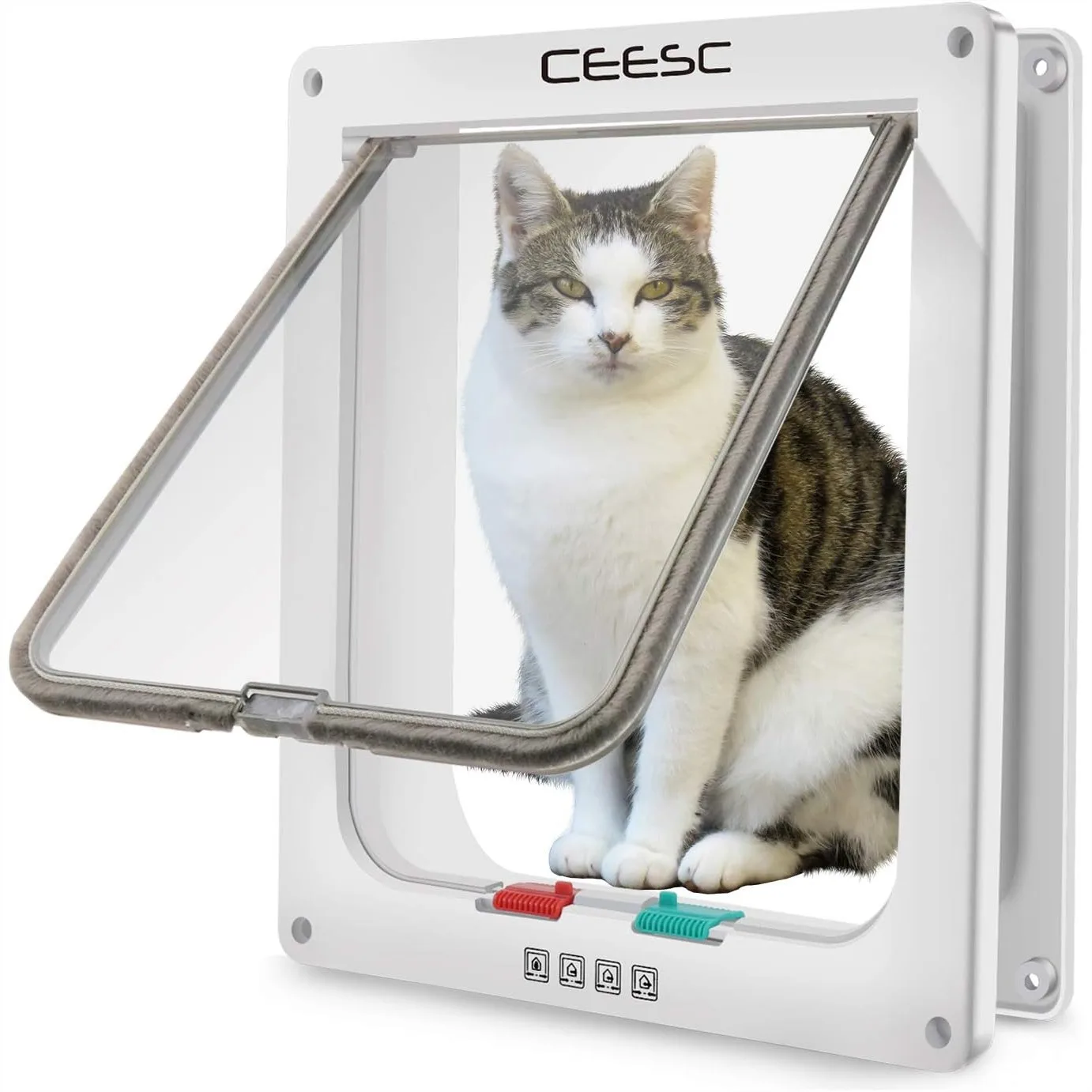 Extra Large Cat Door For Cats And Dogs Up To 25.54 Lbs, Outer Size 11"X9.8", White ABS Material With 4-Way Locking Flap
Extra Large Cat Door For Cats And Dogs Up To 25.54 Lbs, Outer Size 11"X9.8", White ABS Material With 4-Way Locking Flap