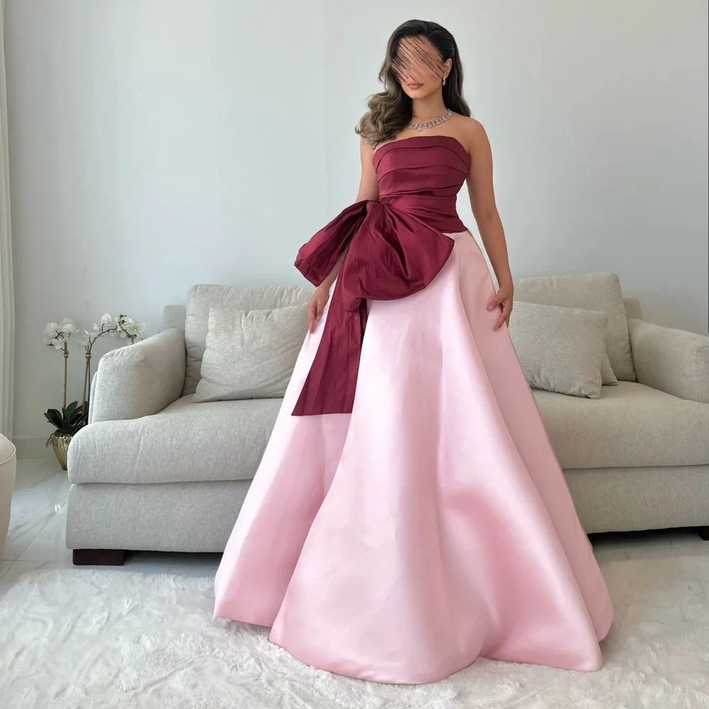 Customized Fashion Contrast Color Satin Evening Dresses Graceful Bow Sleeveless Strapless Floor Length A-Line Party Gowns Women
Customized Fashion Contrast Color Satin Evening Dresses Graceful Bow Sleeveless Strapless Floor Length A-Line Party Gowns Women