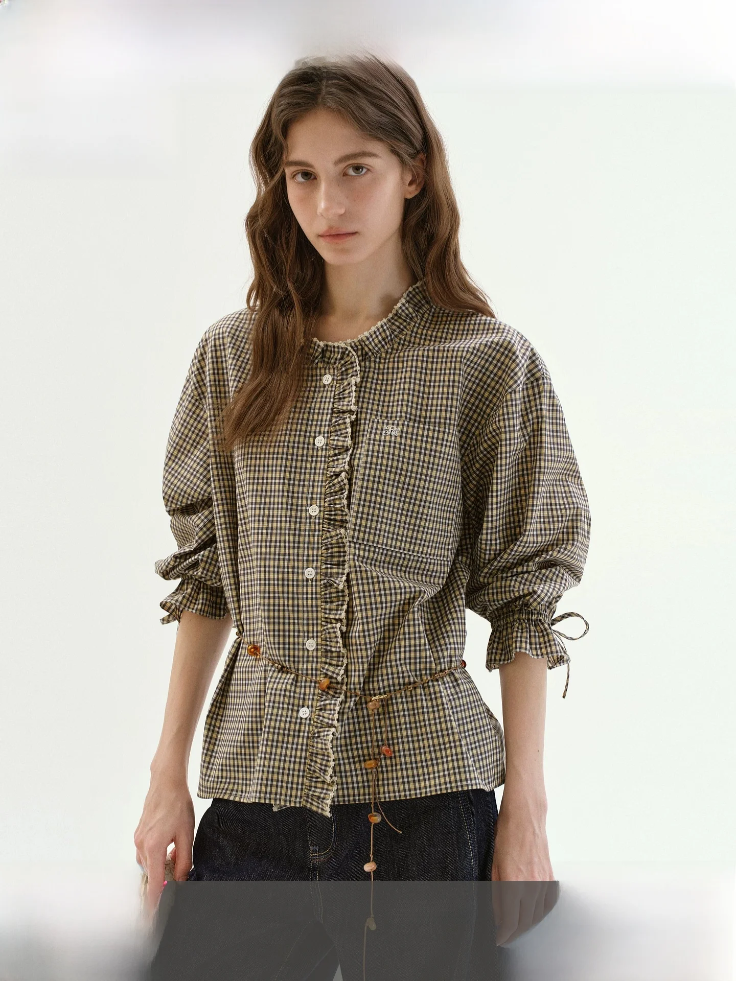 Fano Spring 2026 Collarless Embroidered Drawstring Sleeveless Shirt Korean Style Checkered Contrast Color Cuff Floral Print Top
Fano Spring 2026 Collarless Embroidered Drawstring Sleeveless Shirt Korean Style Checkered Contrast Color Cuff Floral Print Top
