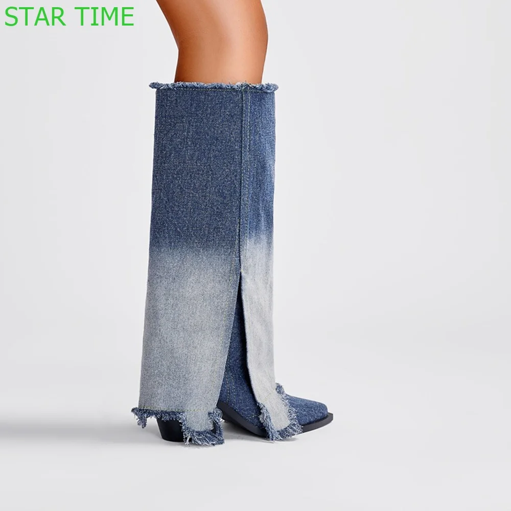 2024 New Denim Pointed Long Boots Mixed Color Thick High Heels Plus Size Fashion Women Casual Boots
2024 New Denim Pointed Long Boots Mixed Color Thick High Heels Plus Size Fashion Women Casual Boots