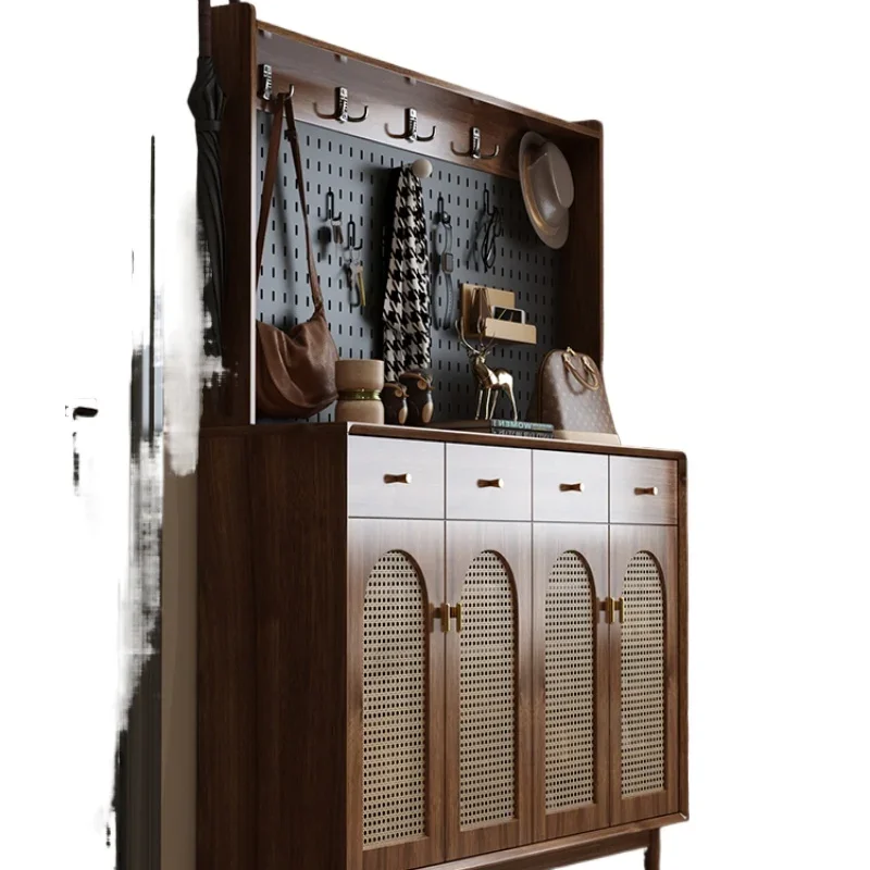CL solid wood shoe cabinet with hole board hanger retro rattan integrated porch locker 
CL solid wood shoe cabinet with hole board hanger retro rattan integrated porch locker