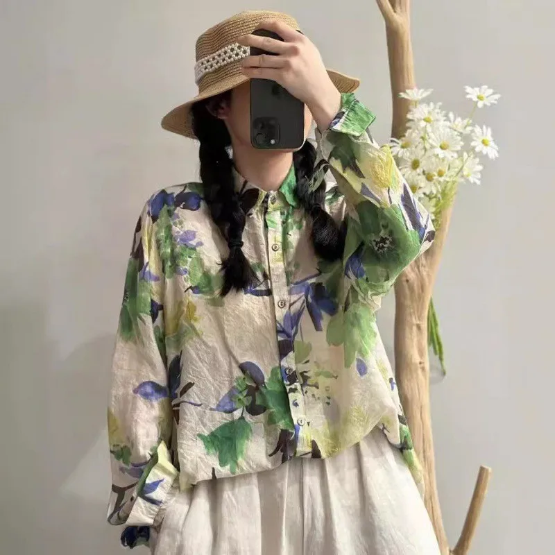 Johnature Vintage Print Ramie Thin Fashion Long Sleeve Shirt 2025 New Casual Turn-dowm Collar Loose Women Tops
Johnature Vintage Print Ramie Thin Fashion Long Sleeve Shirt 2025 New Casual Turn-dowm Collar Loose Women Tops