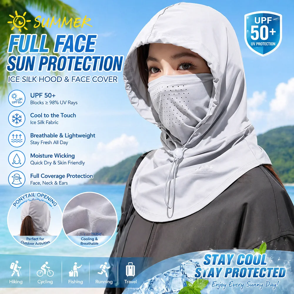 Summer Full Face Sun Protection Hat UPF50+ Ice Silk Breathable Hood Mask UV Protection Neck Cover Outdoor Cycling Cap Gift
Summer Full Face Sun Protection Hat UPF50+ Ice Silk Breathable Hood Mask UV Protection Neck Cover Outdoor Cycling Cap Gift