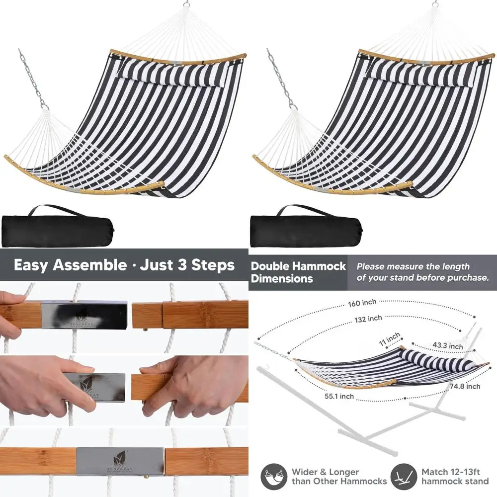 Outdoor Hanging Tree Hammock with Large Replacement Net, Black Stripes
Outdoor Hanging Tree Hammock with Large Replacement Net, Black Stripes