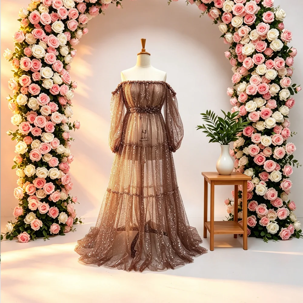 Pregnancy Photography Dress Women Artistic Gown Elegant Pearl Sequin Mesh A Line Skirt with Lining Transparent Maternity Dress
Pregnancy Photography Dress Women Artistic Gown Elegant Pearl Sequin Mesh A Line Skirt with Lining Transparent Maternity Dress