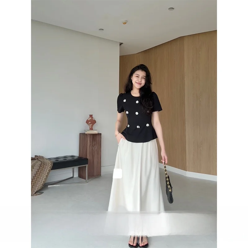 Zhang a Xing Tea Flower Short Sleeve Wool Draped Skirt Korean Style Floral Print Women's Summer Fashion Set round Neck
Zhang a Xing Tea Flower Short Sleeve Wool Draped Skirt Korean Style Floral Print Women's Summer Fashion Set round Neck