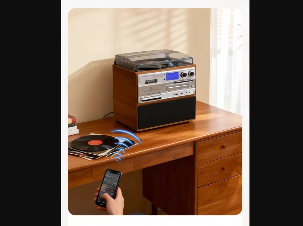 Vintage vinyl record player, classic CD player, tape player, and radio, multi-functional M8
Vintage vinyl record player, classic CD player, tape player, and radio, multi-functional M8