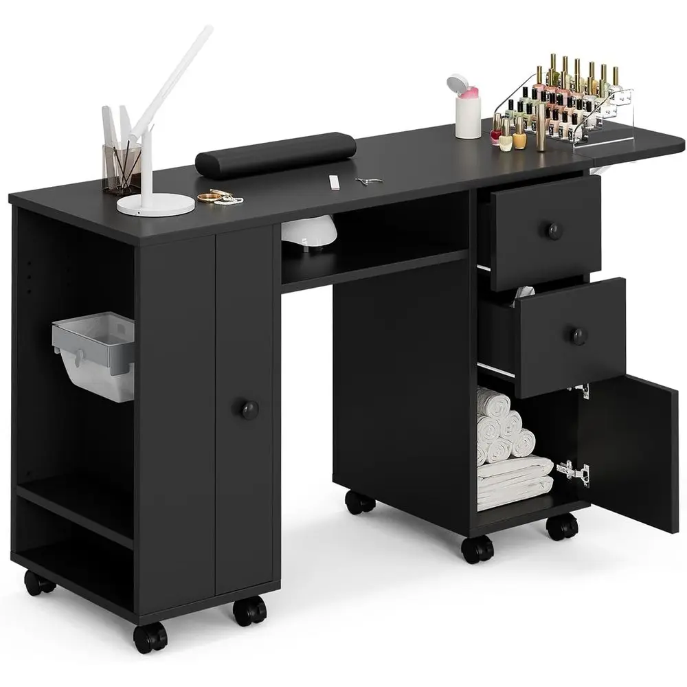 55 White Nail Desk with Adjustable Tray, Trash Bag Holder, Wrist Support, Lockable Wheels for Nail Salons
55 White Nail Desk with Adjustable Tray, Trash Bag Holder, Wrist Support, Lockable Wheels for Nail Salons