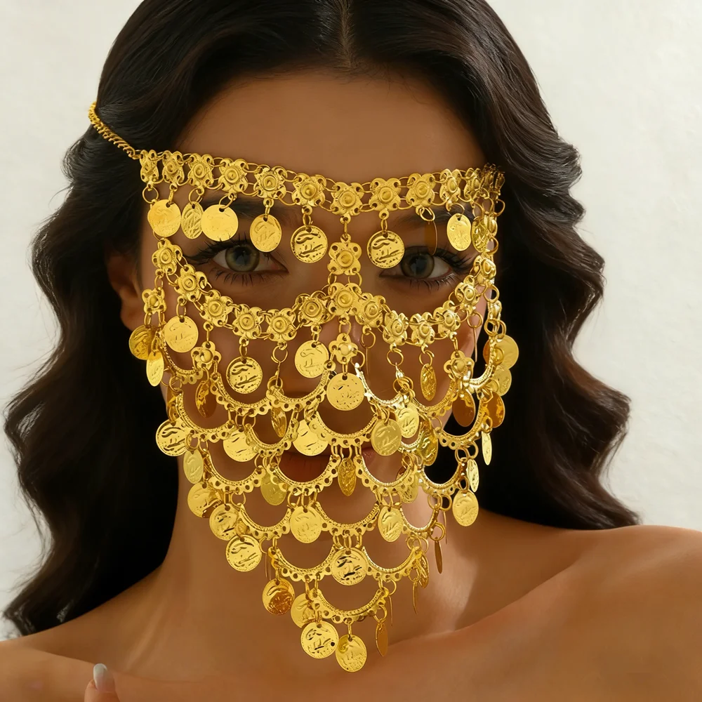 Vintage Ethnic Gold Flower Veil, Iron Sheet Multi-Layer Tassel Design for Dance Performance Face Cover Fashion Accessory
Vintage Ethnic Gold Flower Veil, Iron Sheet Multi-Layer Tassel Design for Dance Performance Face Cover Fashion Accessory