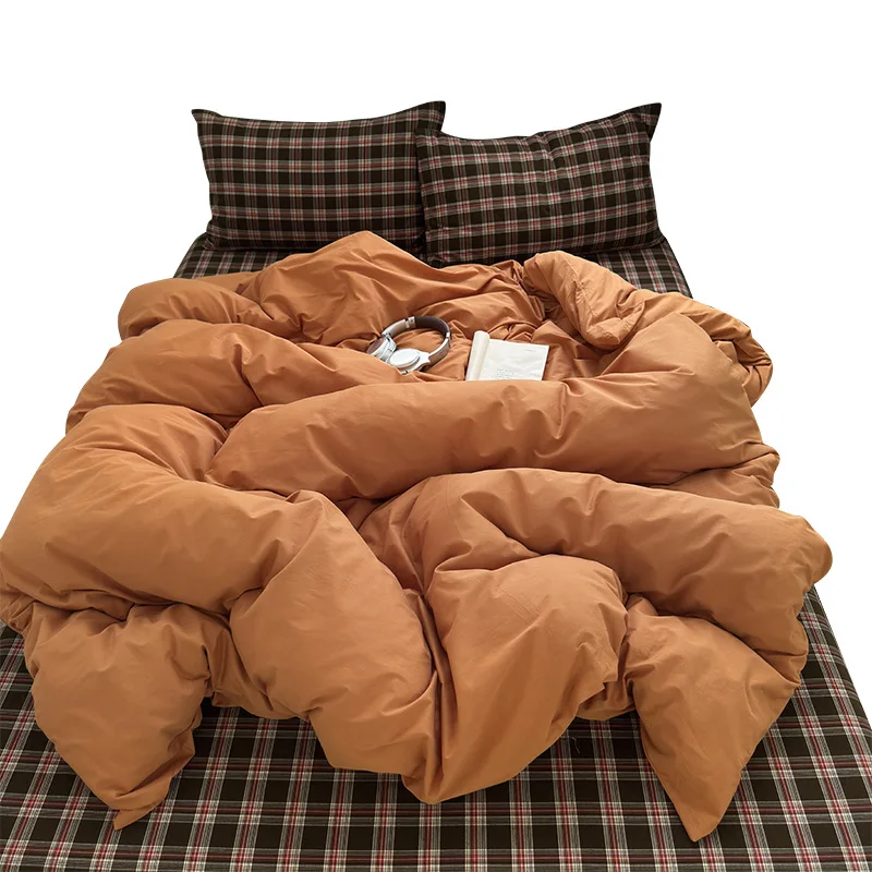 Japanese-style unprinted washed cotton four-piece set of good cotton mixed and matched solid color plaid student
Japanese-style unprinted washed cotton four-piece set of good cotton mixed and matched solid color plaid student