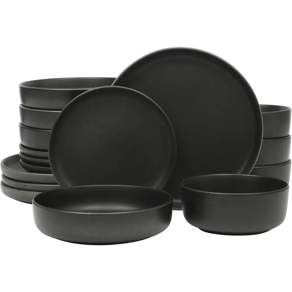 Pasco 16 Piece (Service for 4) Plates and Bowls Double Bowl Reactive Glaze Dishes Stoneware Ceramic Dinnerware Set - Black
Pasco 16 Piece (Service for 4) Plates and Bowls Double Bowl Reactive Glaze Dishes Stoneware Ceramic Dinnerware Set - Black